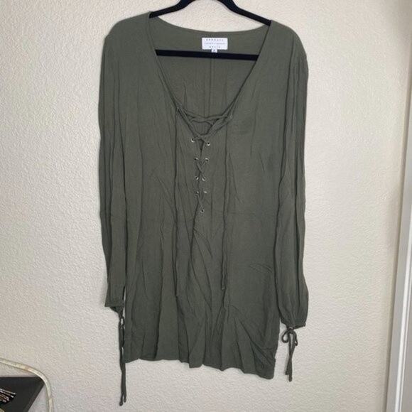 Kendall + Kylie Green Long Sleeve Lace Up Dress Medium - Picture 7 of 7